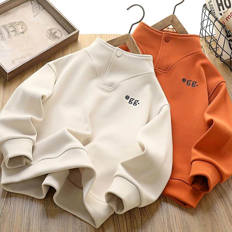 SY加绒卫衣冬装新款儿童加厚保暖打底衫半开领洋气上衣