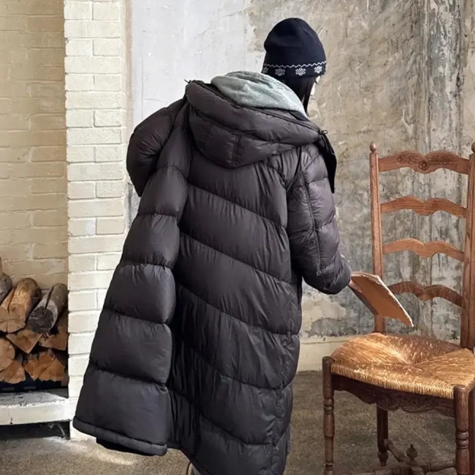 冬季长款连帽白鸭绒宽松保暖百搭羽绒服外套