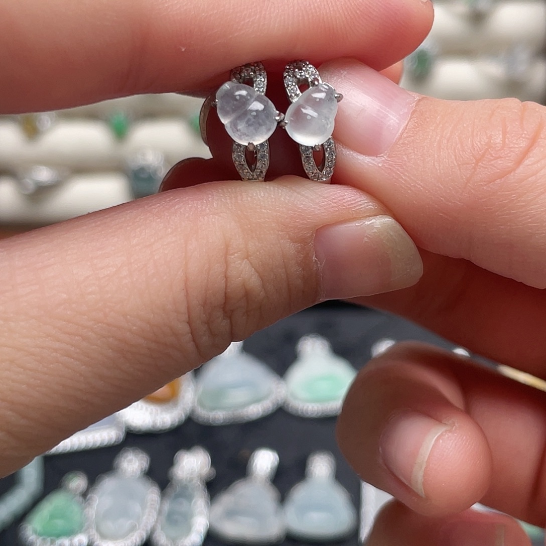 翡翠银S925镶嵌耳饰耳钉