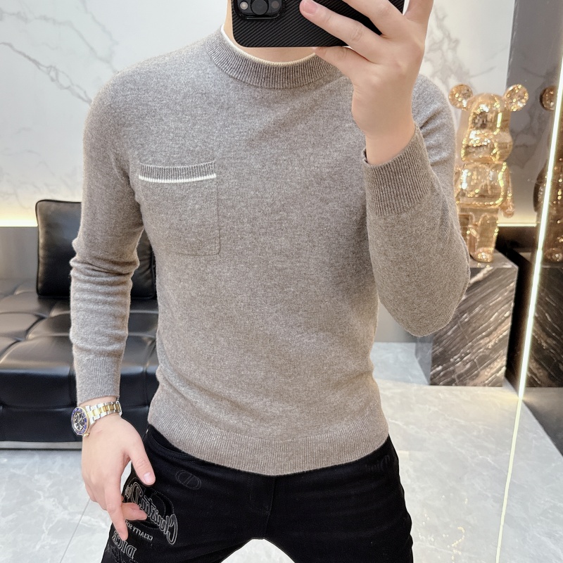 冰希简欧.男士松弛感口袋假两件设计百搭圆领羊毛衫2025冬季新款