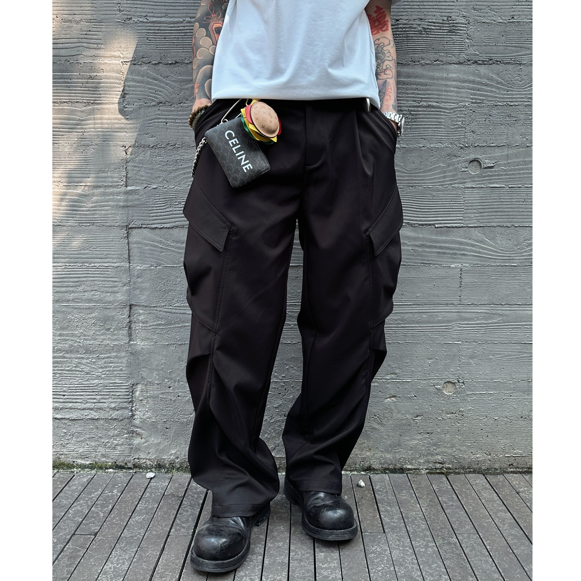 春秋冬三季可穿男士时尚工装裤黑色户外加厚休闲裤