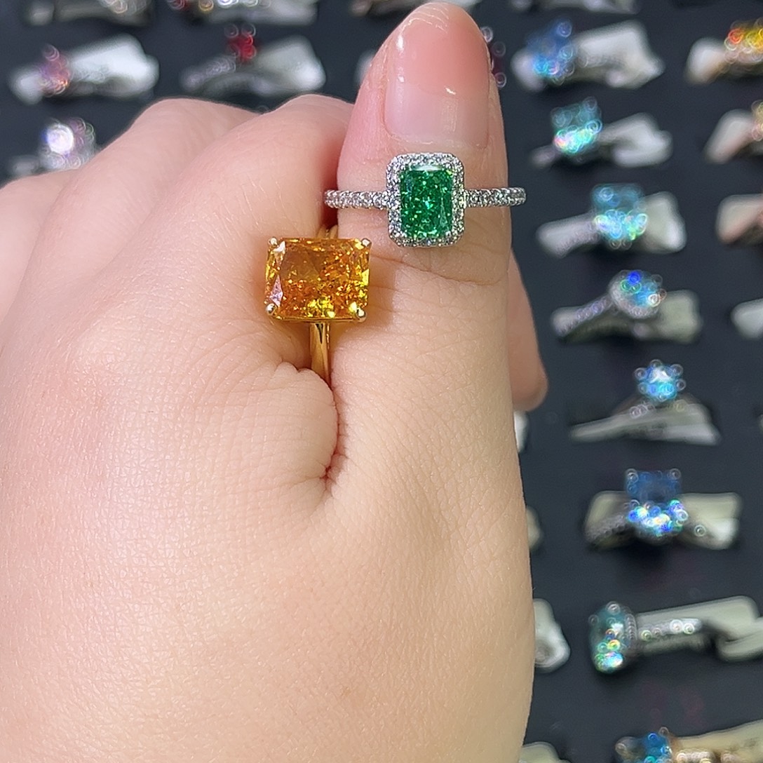 莫桑石非金属SH K白微镶长方-14.5（换深黄冰花）