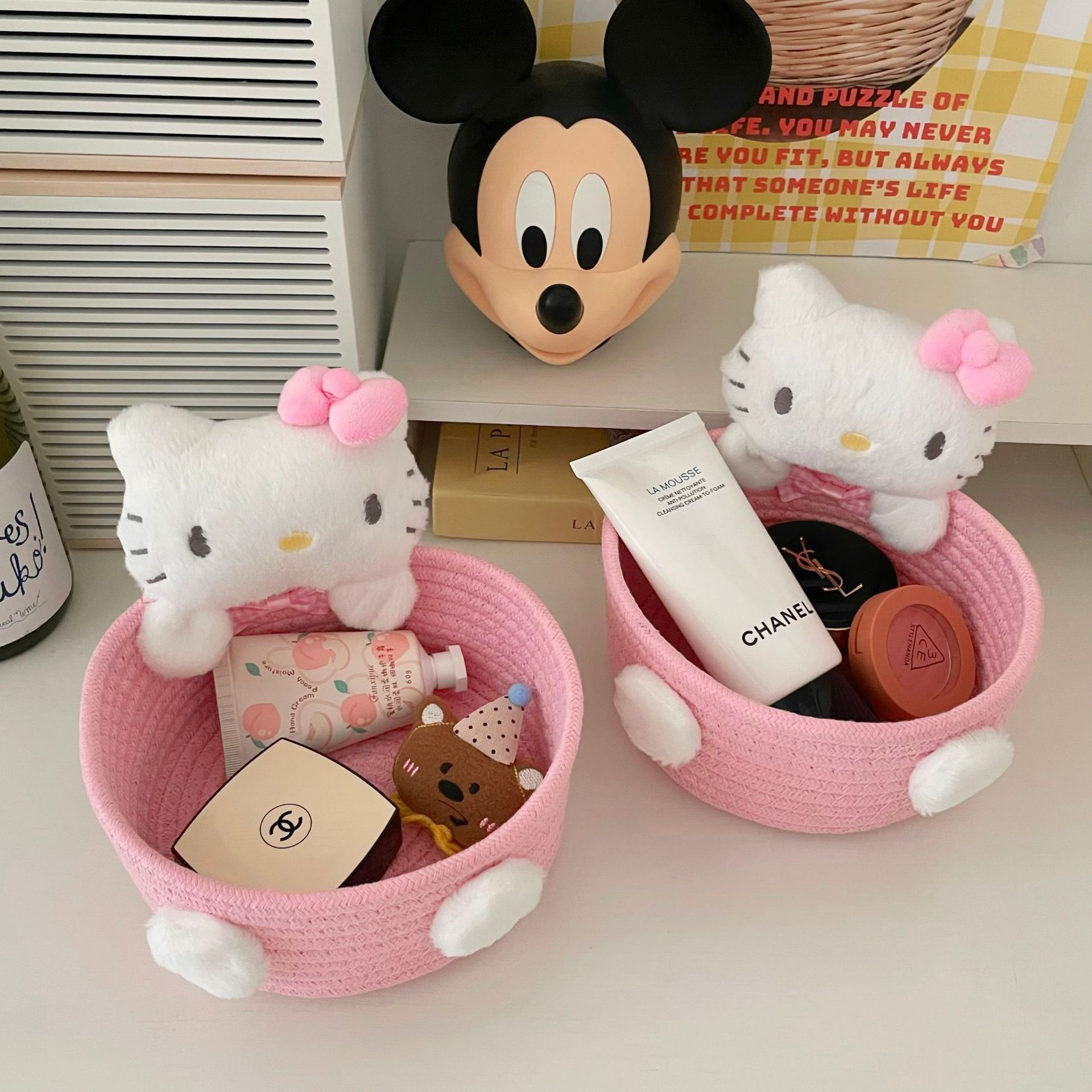 可爱小猫卡通收纳筐少女心高颜值桌面零食居家收纳篮化妆品收纳盒