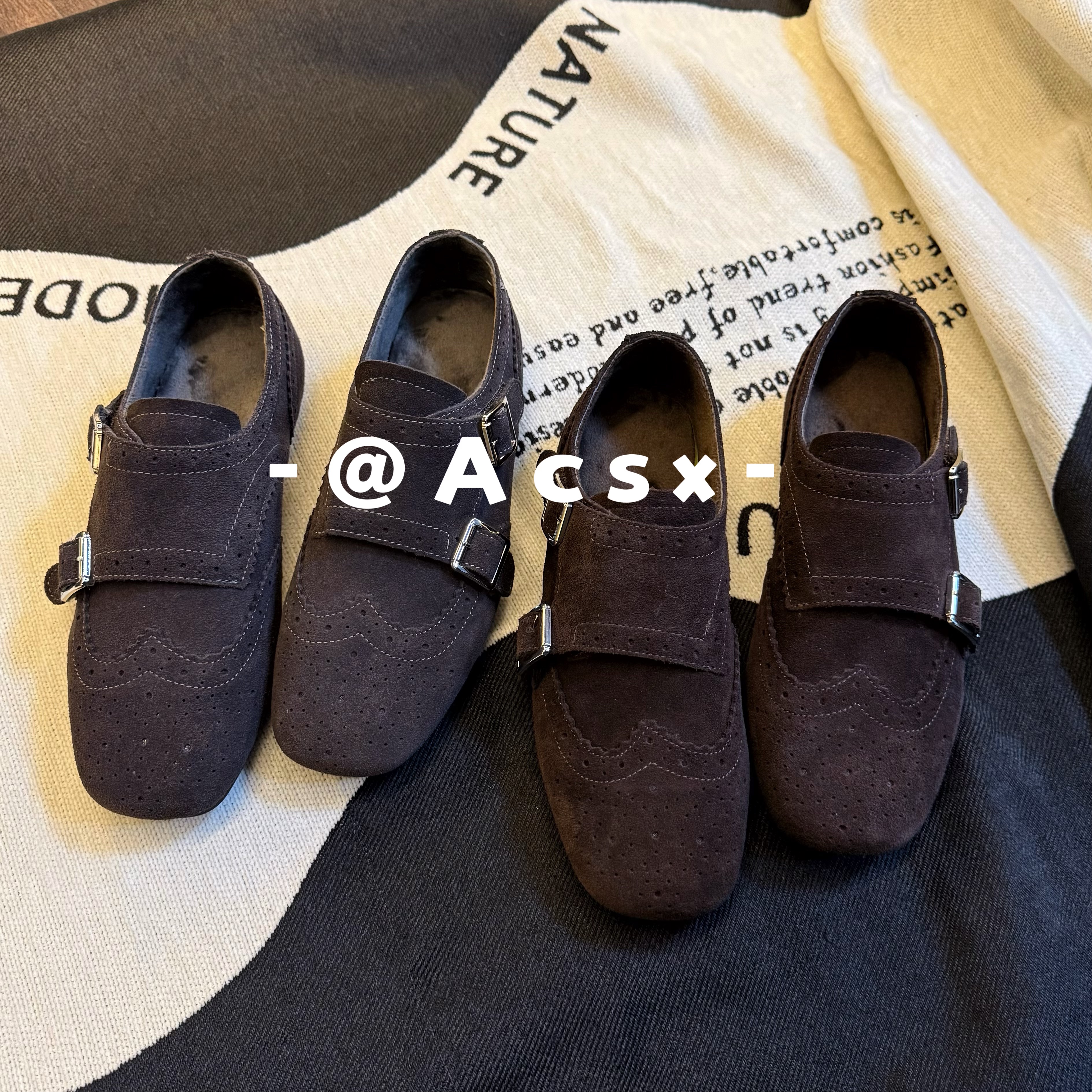 【阿茶】绒里雕花~跟高3CM /2025秋冬新款真皮加绒乐福鞋单鞋女