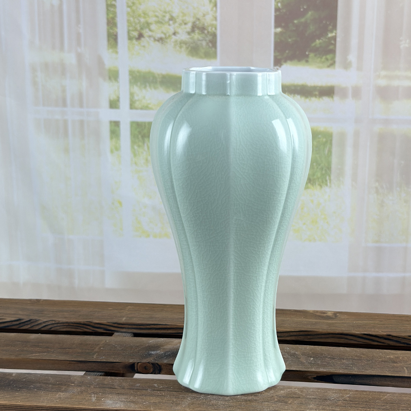 汝窑方口瓶||景德镇中式简约桌面高端陶瓷花瓶大号花景德镇瓷花瓶