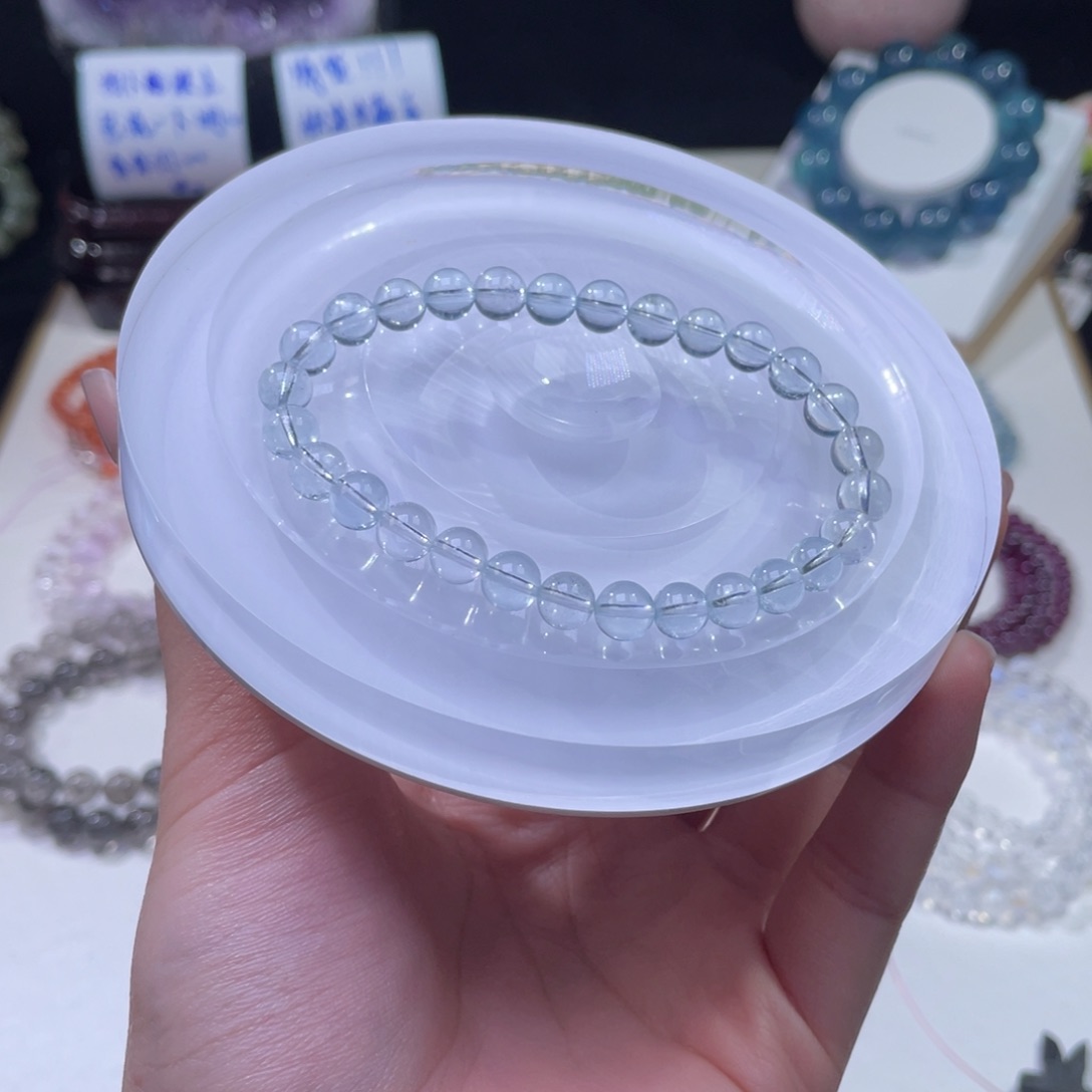 未镶嵌手链水晶浅体冰川蓝海蓝宝6+  69