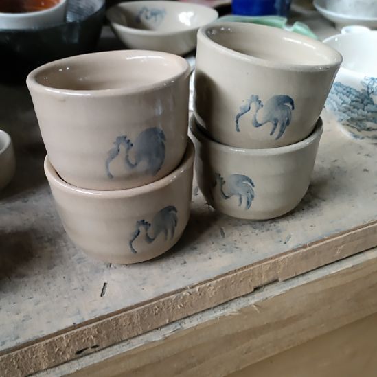 陶瓷磁州窑老厂手绘茶杯四支