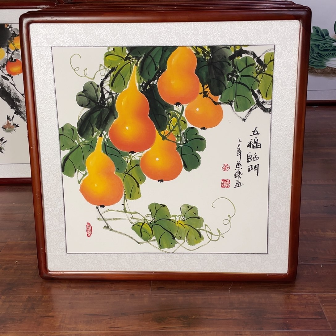 云***锦国画带框尺寸63*63厘米