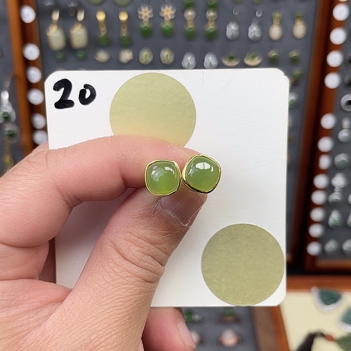 和田玉耳饰银S925镶嵌和田玉20