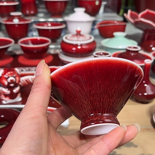 景德镇陶瓷红马坊斗笠杯