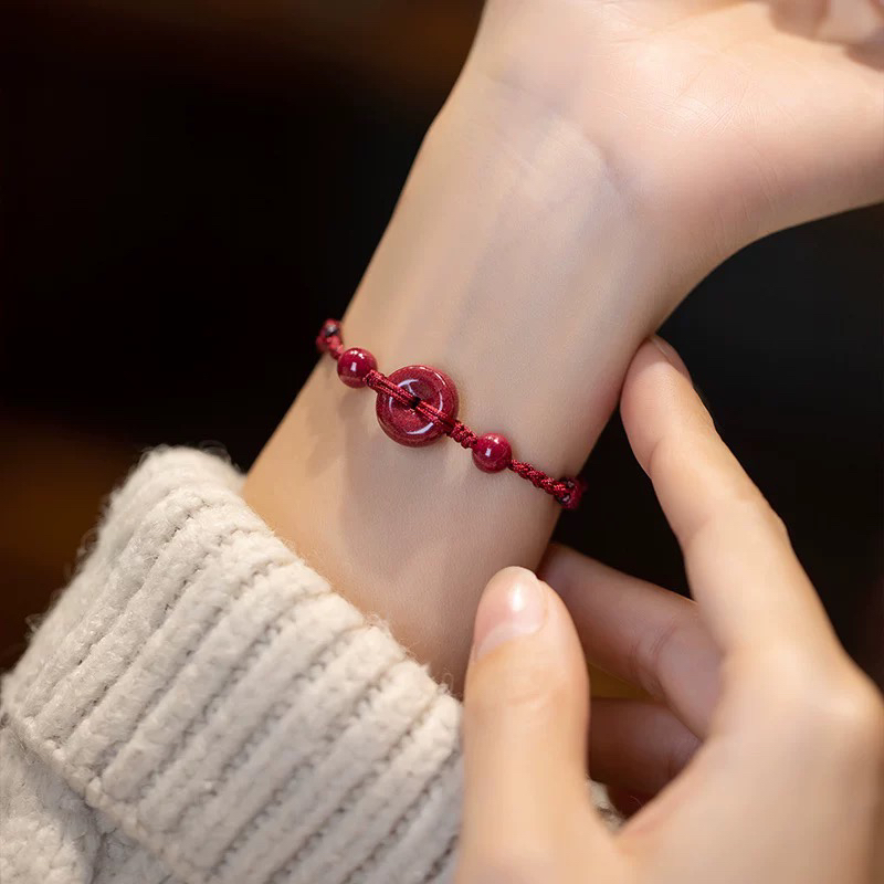 含辰砂工艺品含辰砂工艺品朱砂平安扣手绳朱砂