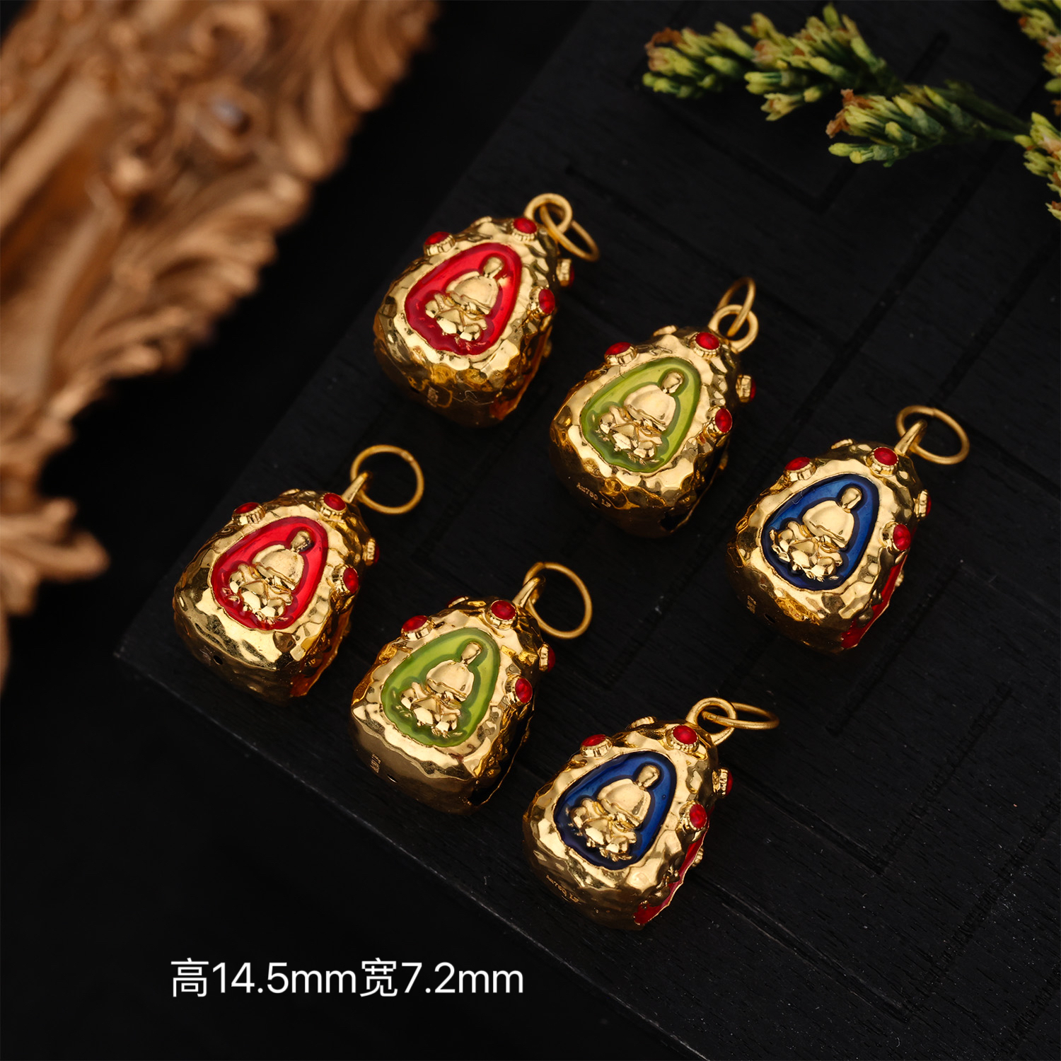 【来福工厂】18k金烧蓝四面佛加大版挂坠提溜文玩侧挂DIY编绳盘缠