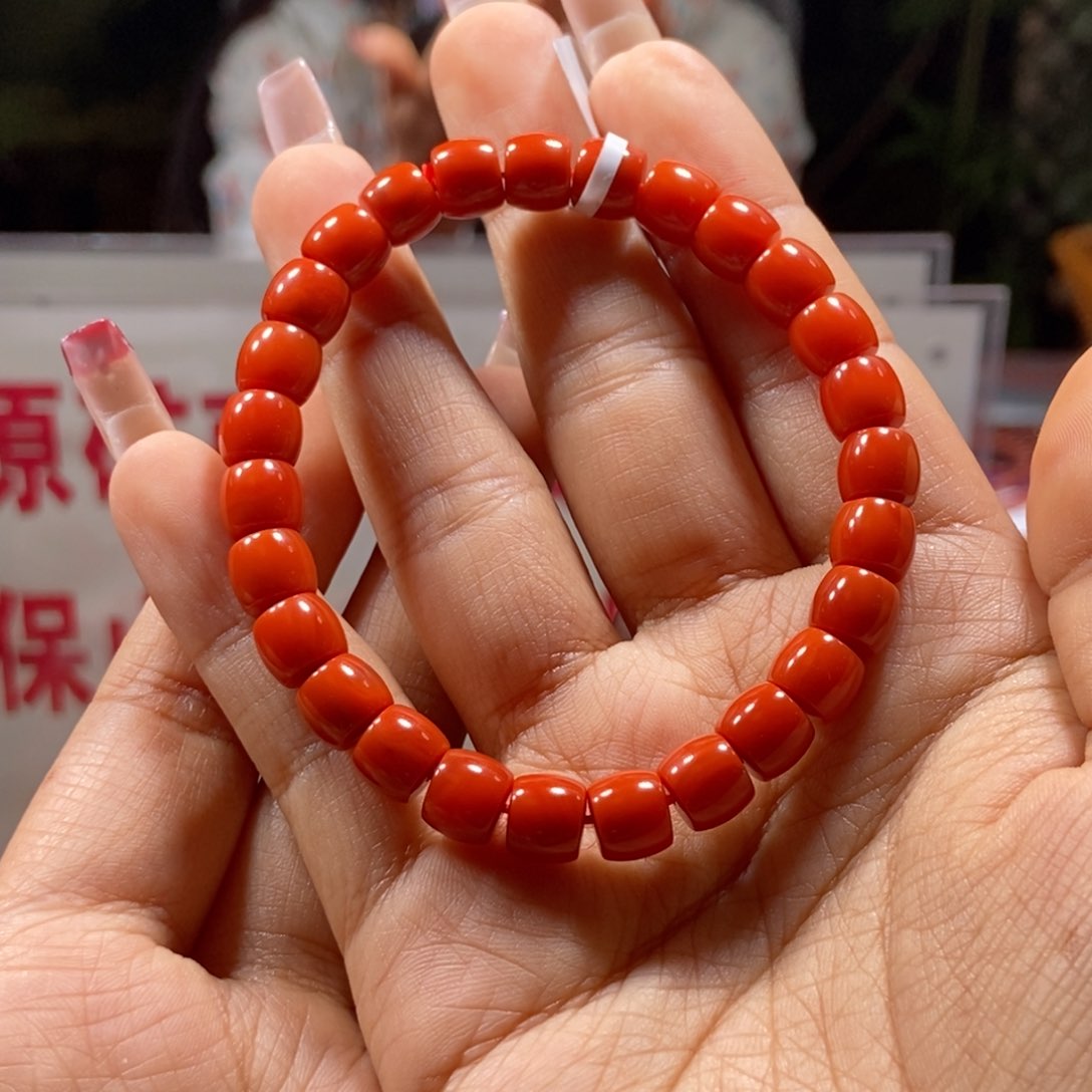 南红玛瑙7+锦红老型直切单圈未镶嵌