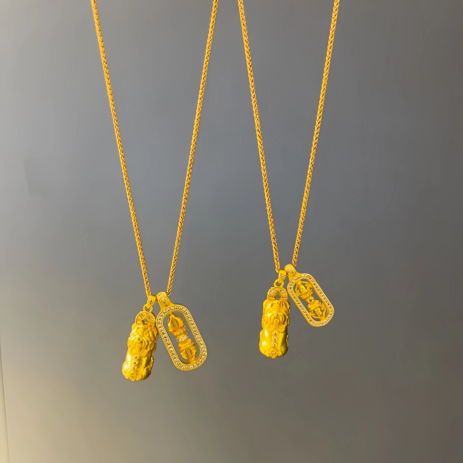 坠链均足银 大小（不）带钻貔貅金刚杵套链