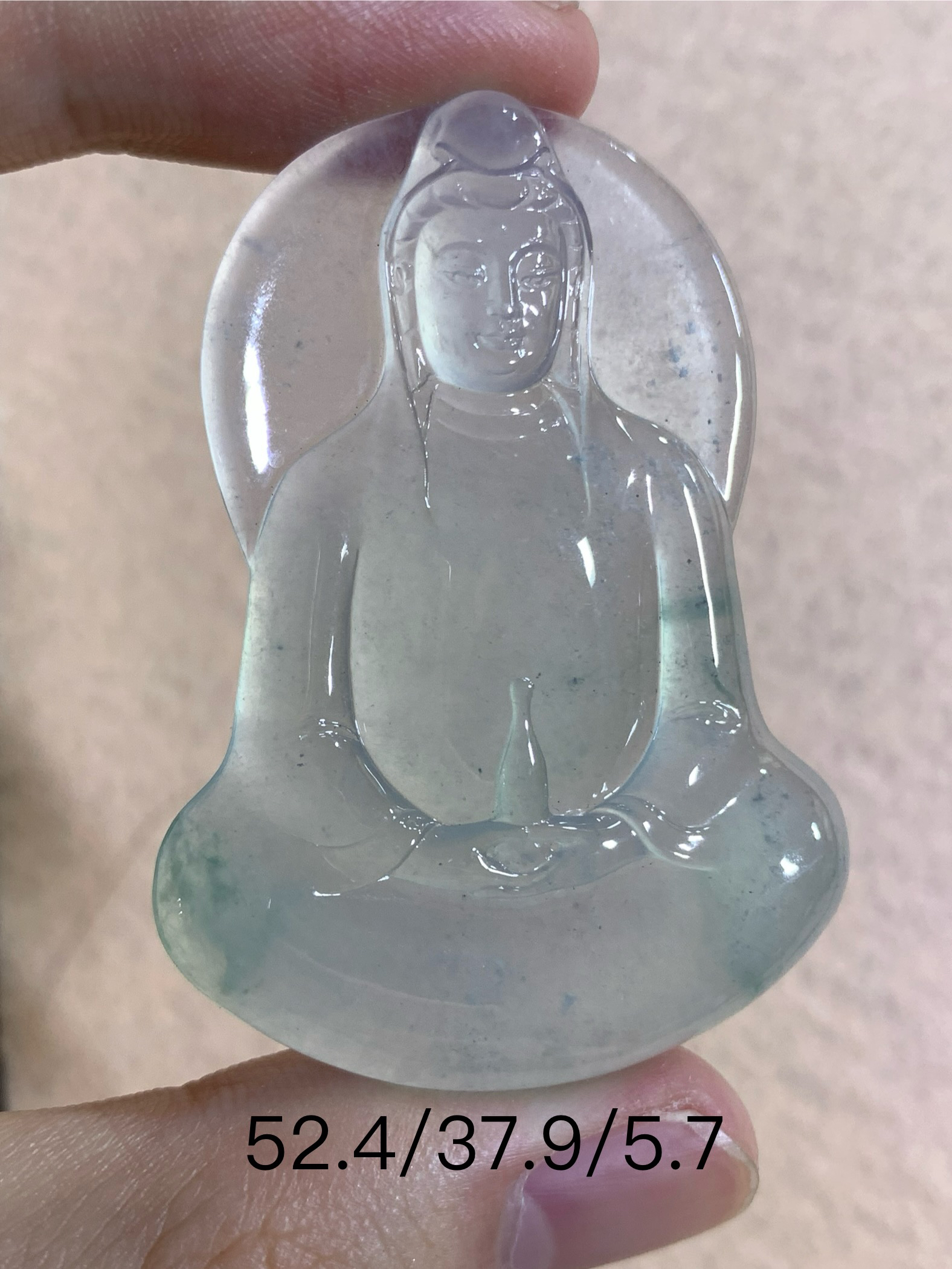 天然缅甸翡翠A货素衣观音吊坠，冰种飘花，完美一刀切，男士佩戴