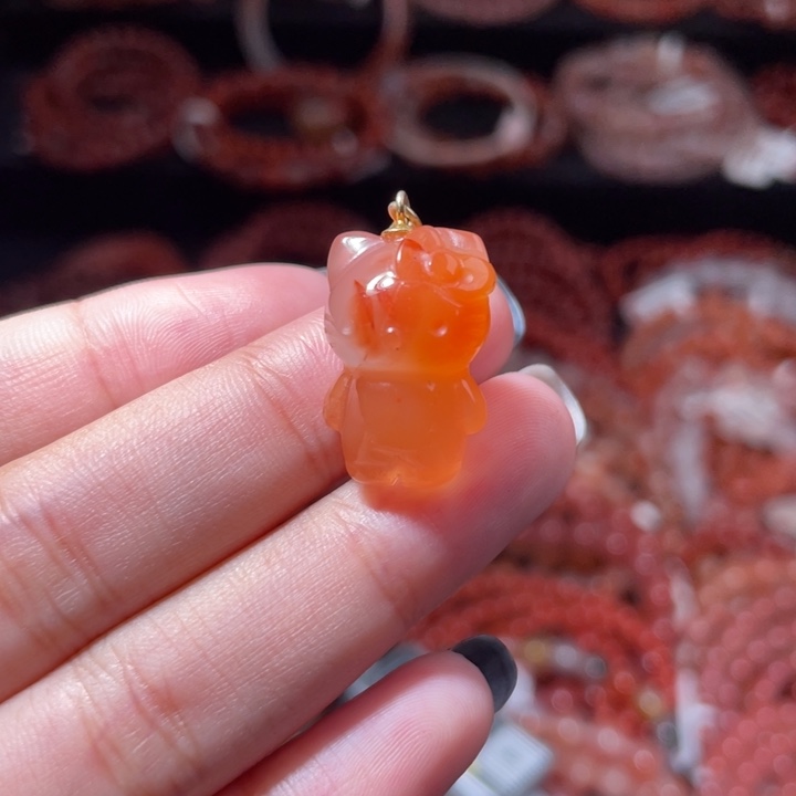 南红玛瑙银S925镀金镶嵌Kitty697