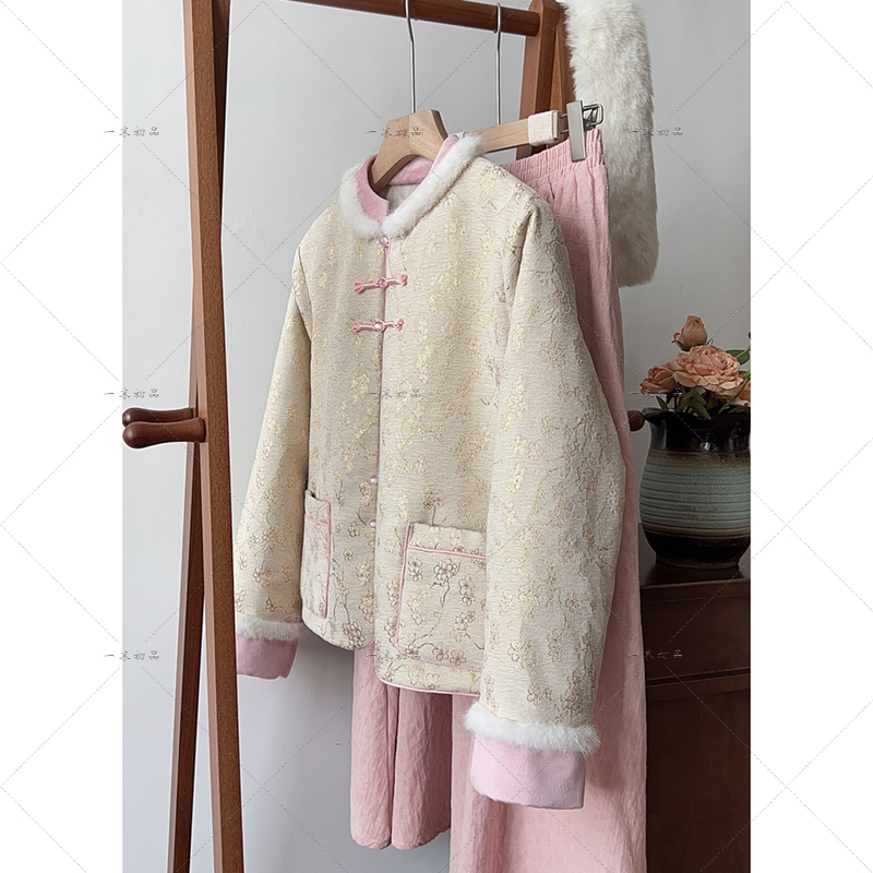 5567《念微思允》原创国风年轻款织花菱形格夹棉外套独特绝美棉服