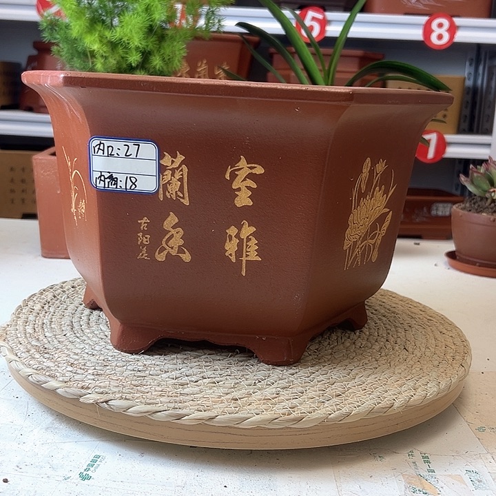 紫砂花盆蛇年大吉