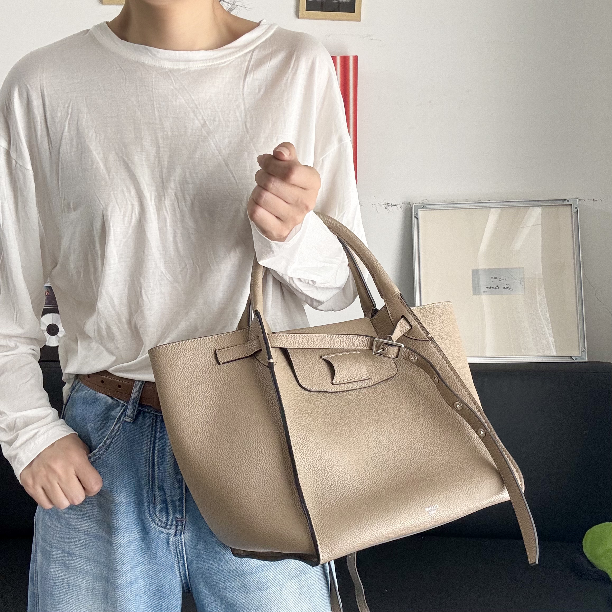 95新 Celine/思琳 7 the big bag大象灰手提斜挎包