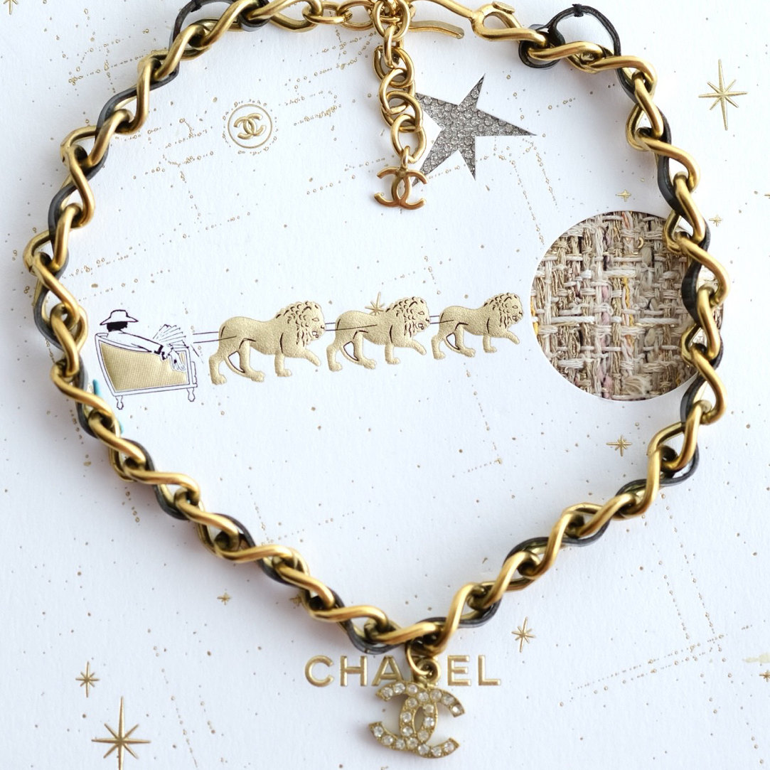 99新 Chanel/香奈儿 Chanel Vintage 黑金穿皮锁骨链