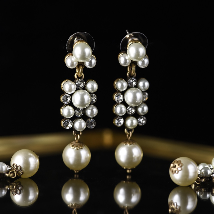 铜合金仿珍珠耳饰 722小香法产耳钉中古复古vintage