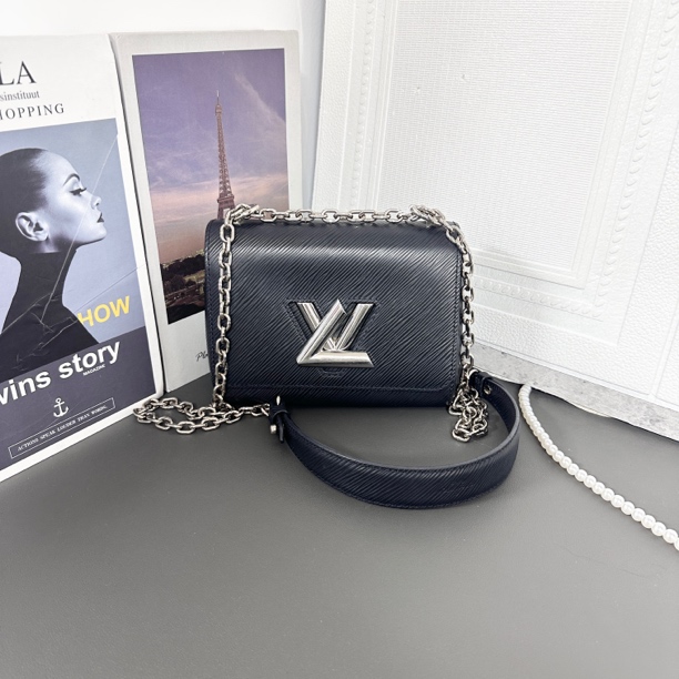 95新 LouisVuitton/路易威登 黑银twist链条单肩斜挎包