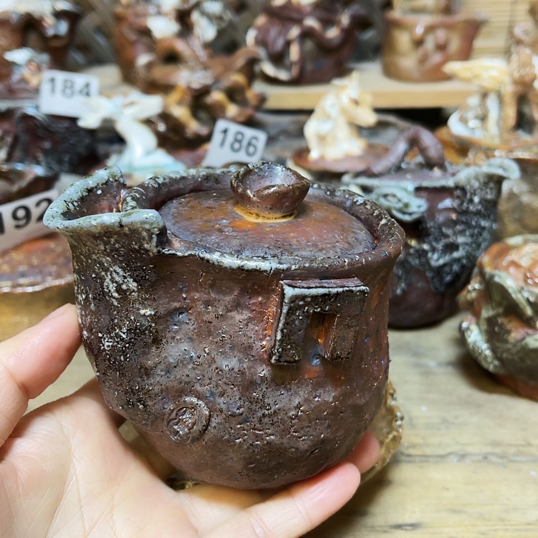 杯柴烧粗陶手捏宝瓶