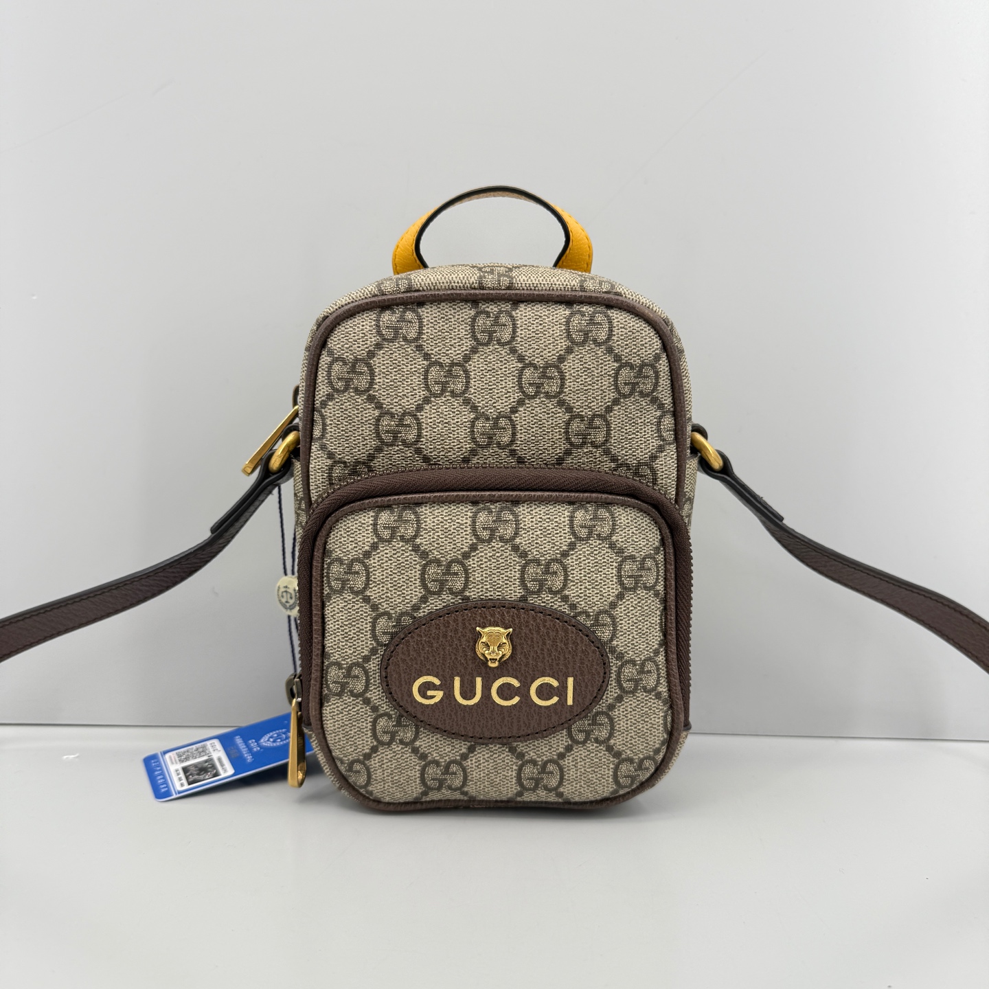 95新 GUCCI/古驰 优选/乌木色老花虎头相机包 12×17×7 Z061011
