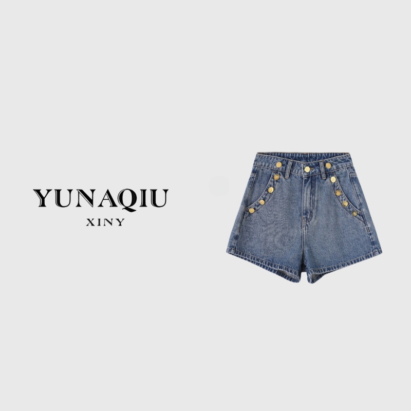 KUNGE-蓝色潮流个性设计师女牛仔裤高腰休闲休闲百搭短裤-5704