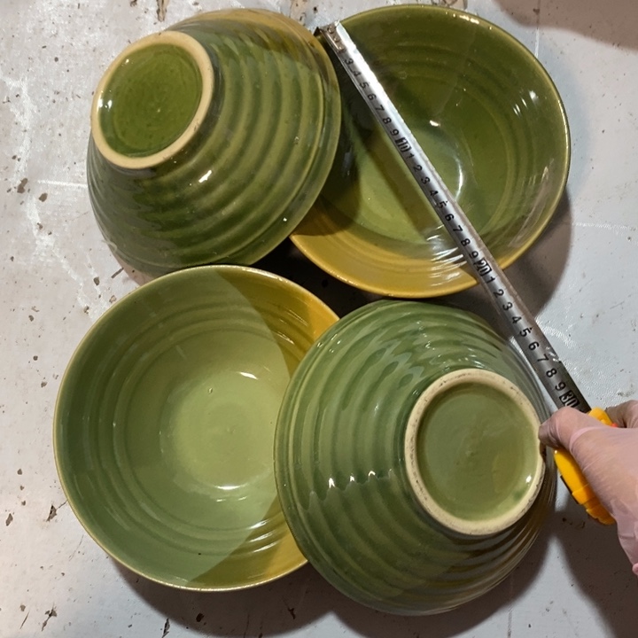 瓷片五厂绿釉三色面碗四个微瑕疵