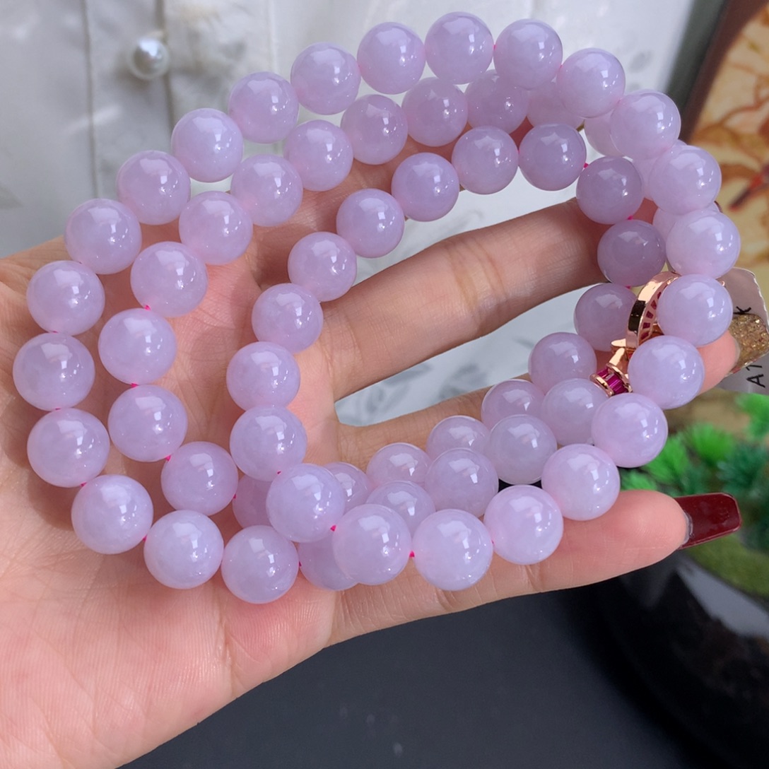 翡翠未镶嵌手串卡10胶润淡粉紫项链（漏价推荐）