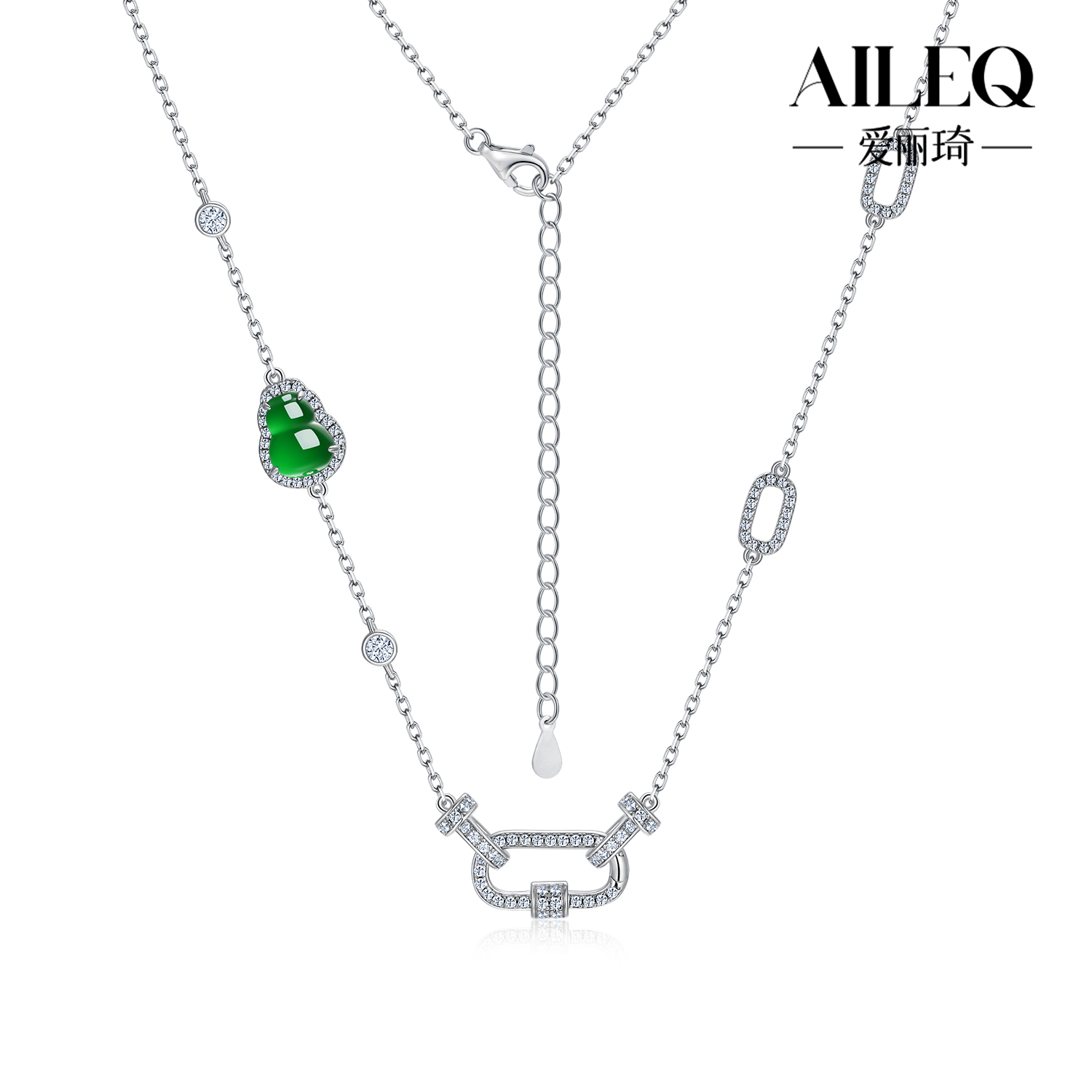 AILEQ925银镶天然玉髓葫芦福禄双全链项链时尚款品质小众珠宝饰品