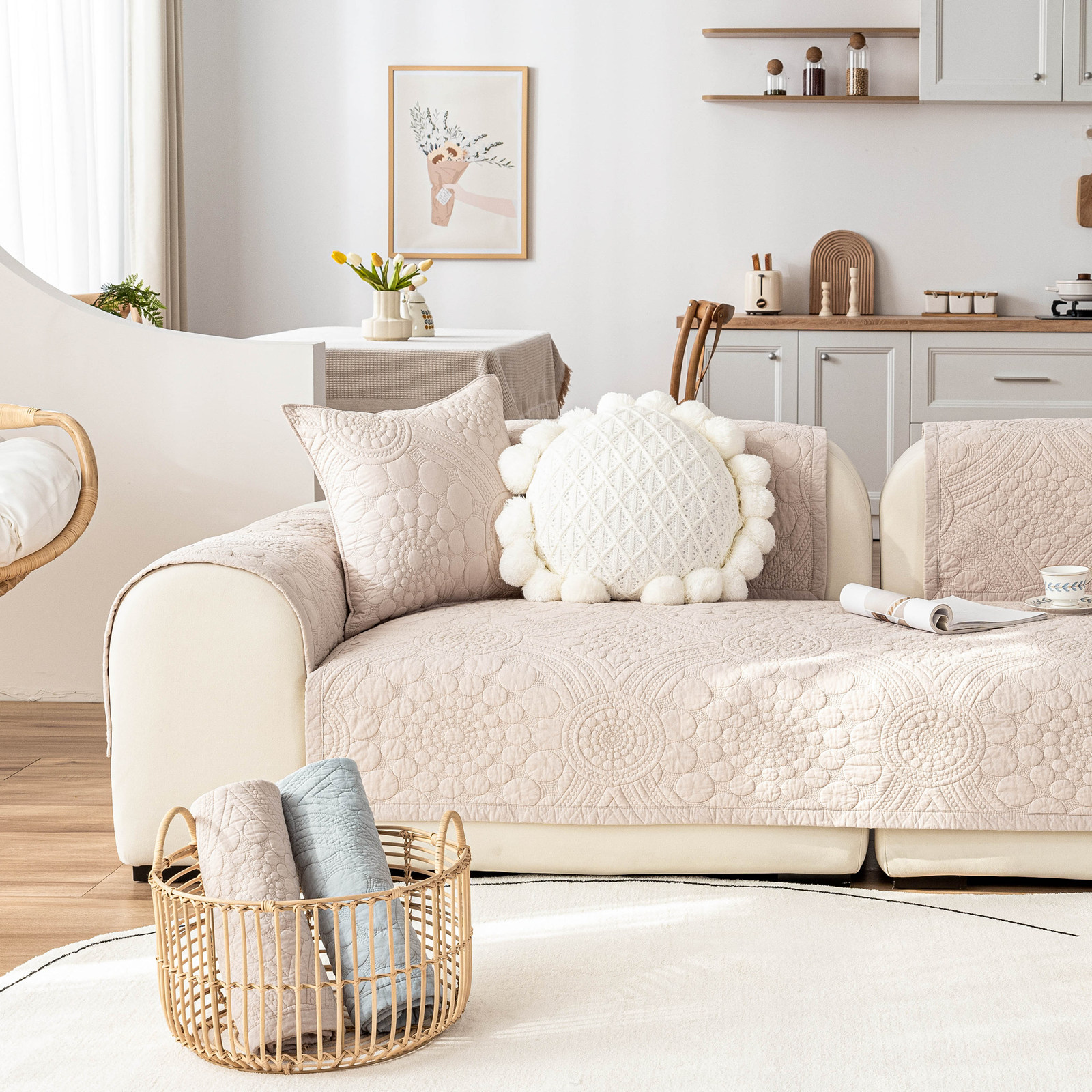 高档加厚简约全棉直排沙发套四季通用防滑皮沙发套罩巾盖布坐垫子