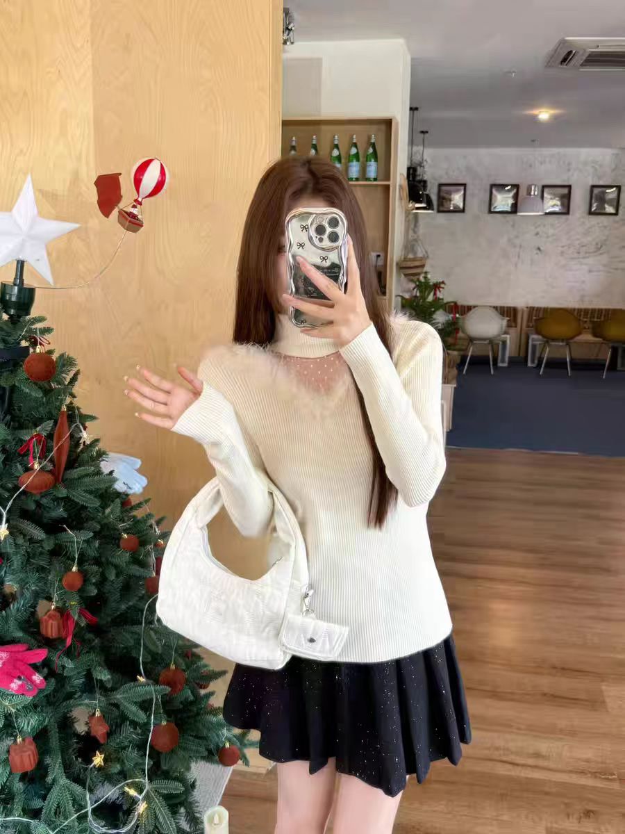 【1068  针织】纯色针织保暖套头款镂空修身