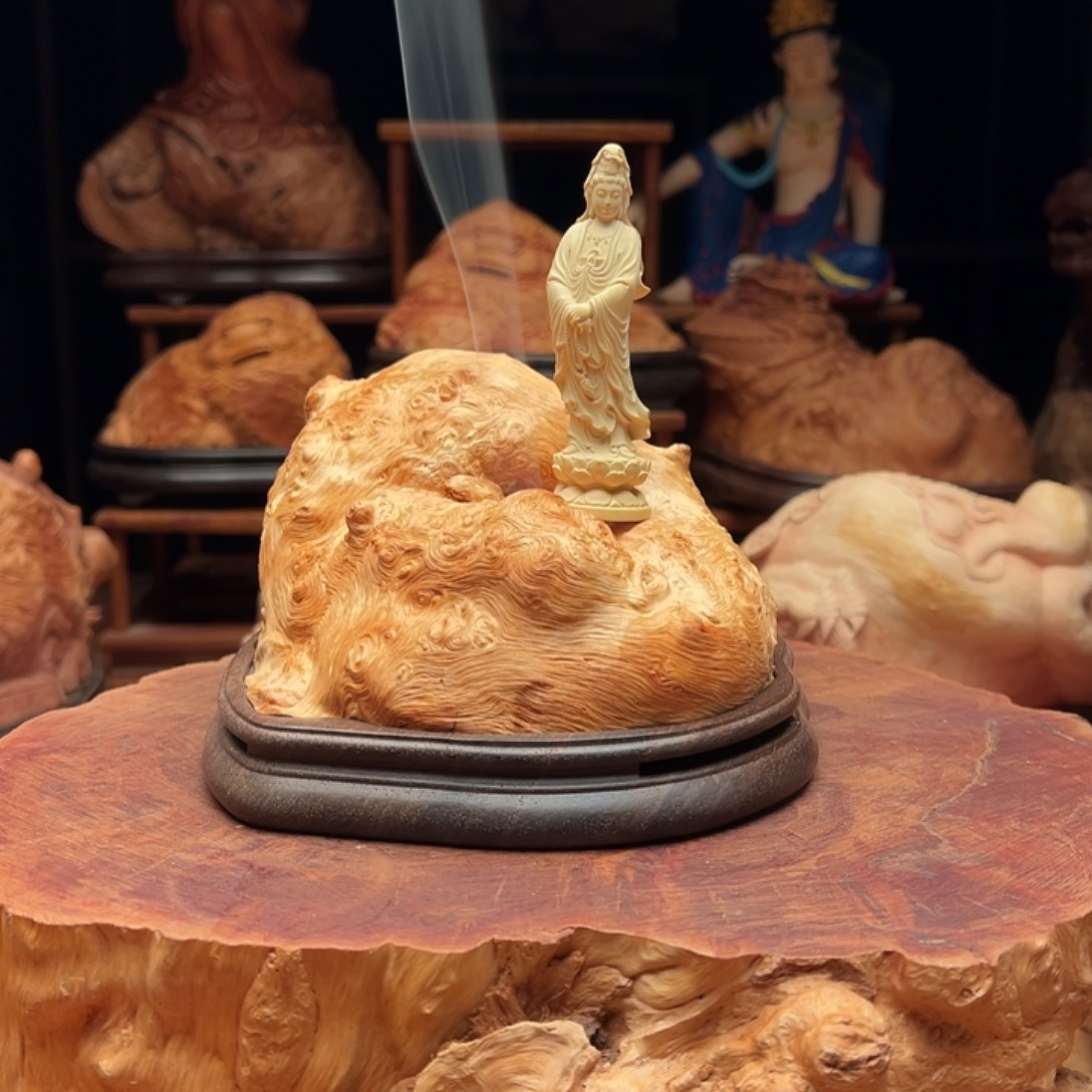 佛***善荔枝木荔枝木随型香炉加观音228