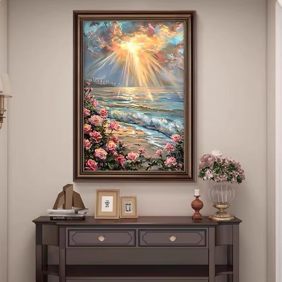 光芒万丈美式玄关装饰画走廊过道挂画客厅风景复古高级感壁画SA32