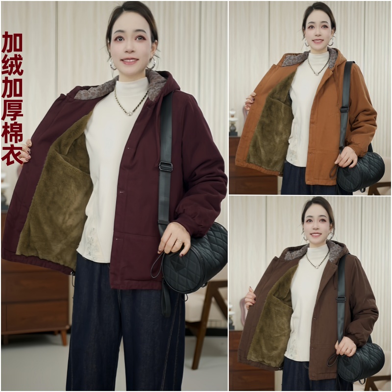 冬季新款加绒加厚连帽棉衣女冬装棉服保暖1295
