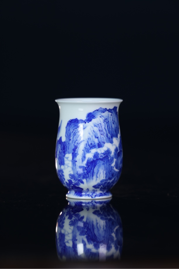 寻山晓隐溪山图闻香杯青花茶杯主人春风杯杯子压手杯湖心亭看雪