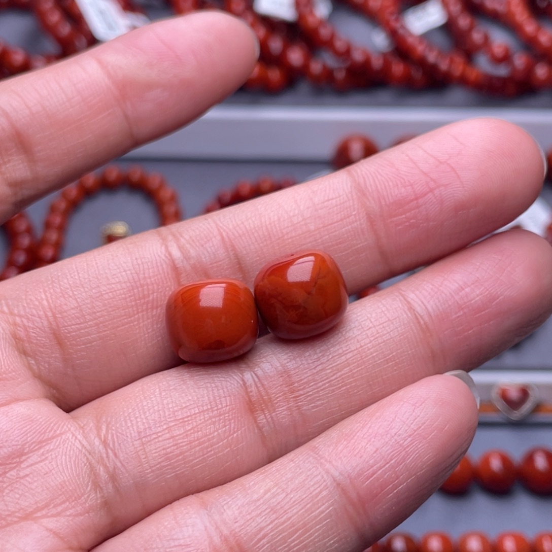 ****南红玛瑙未镶嵌配珠12.7mm瓦西柿子红老型单珠