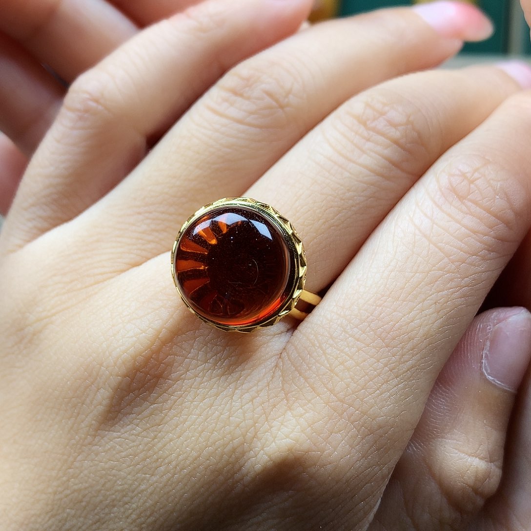 血珀戒指银S925镶嵌戒指