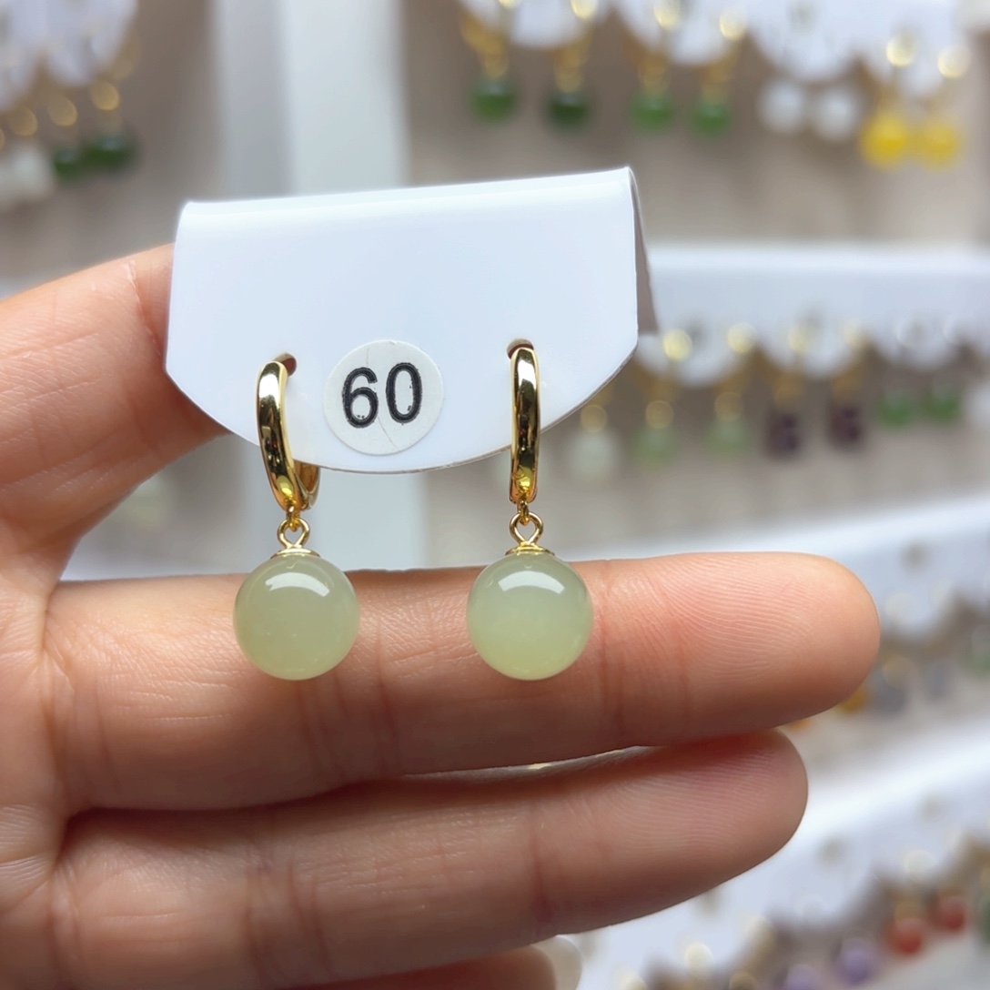 和田玉耳饰银S925镶嵌