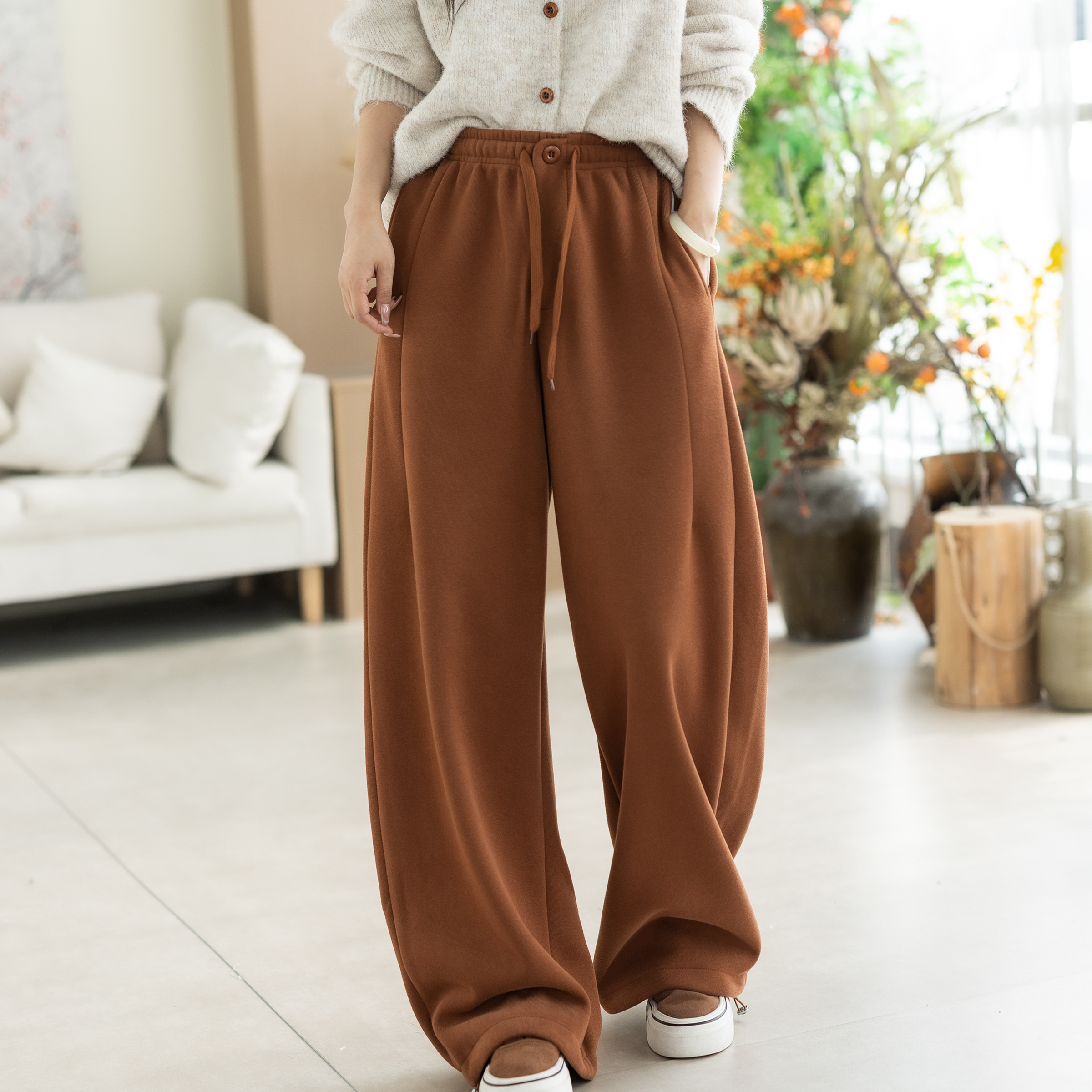  【VOG原创】裤长102-104 秋冬休闲松紧腰百搭加绒厚款长裤X6070