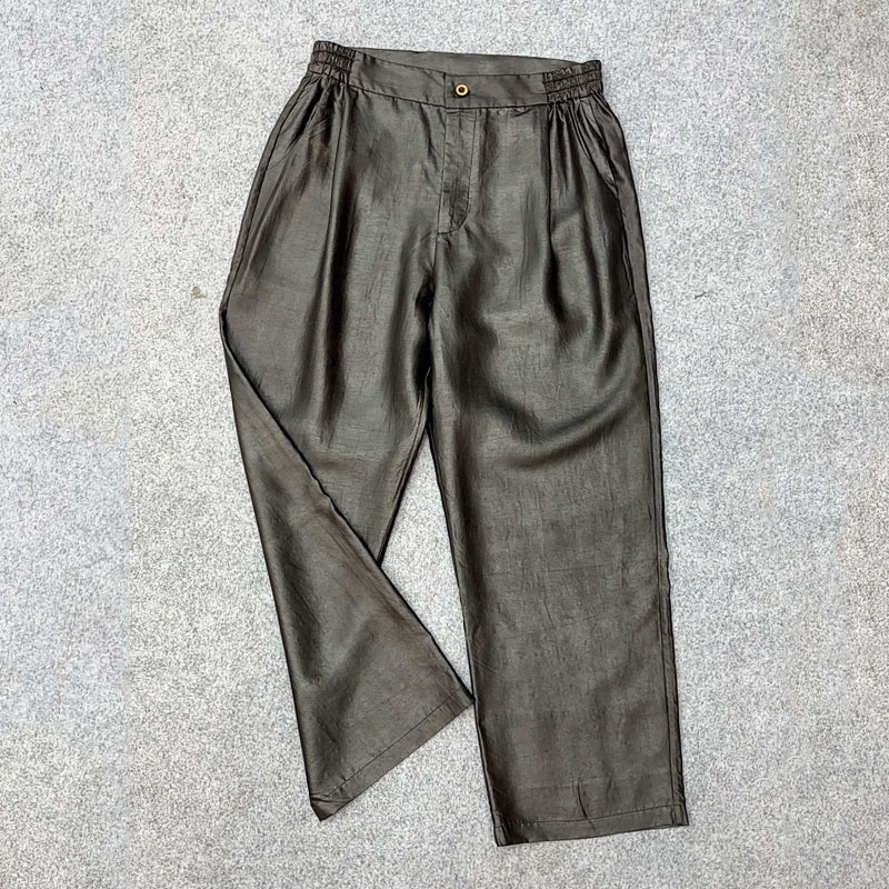 黑胶绸直筒裤100%桑蚕丝老料香云纱裤子新中式女装窄版直筒长裤女