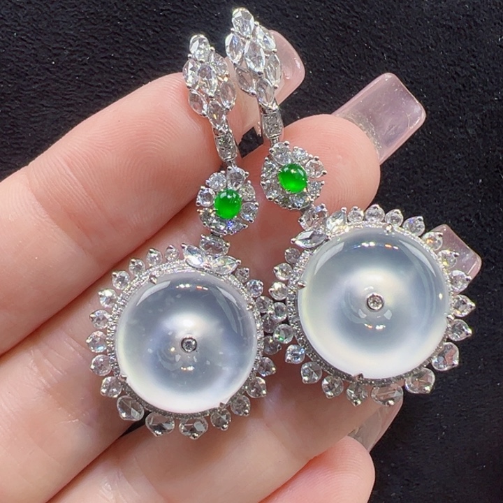 翡翠18K金镶嵌耳饰耳坠