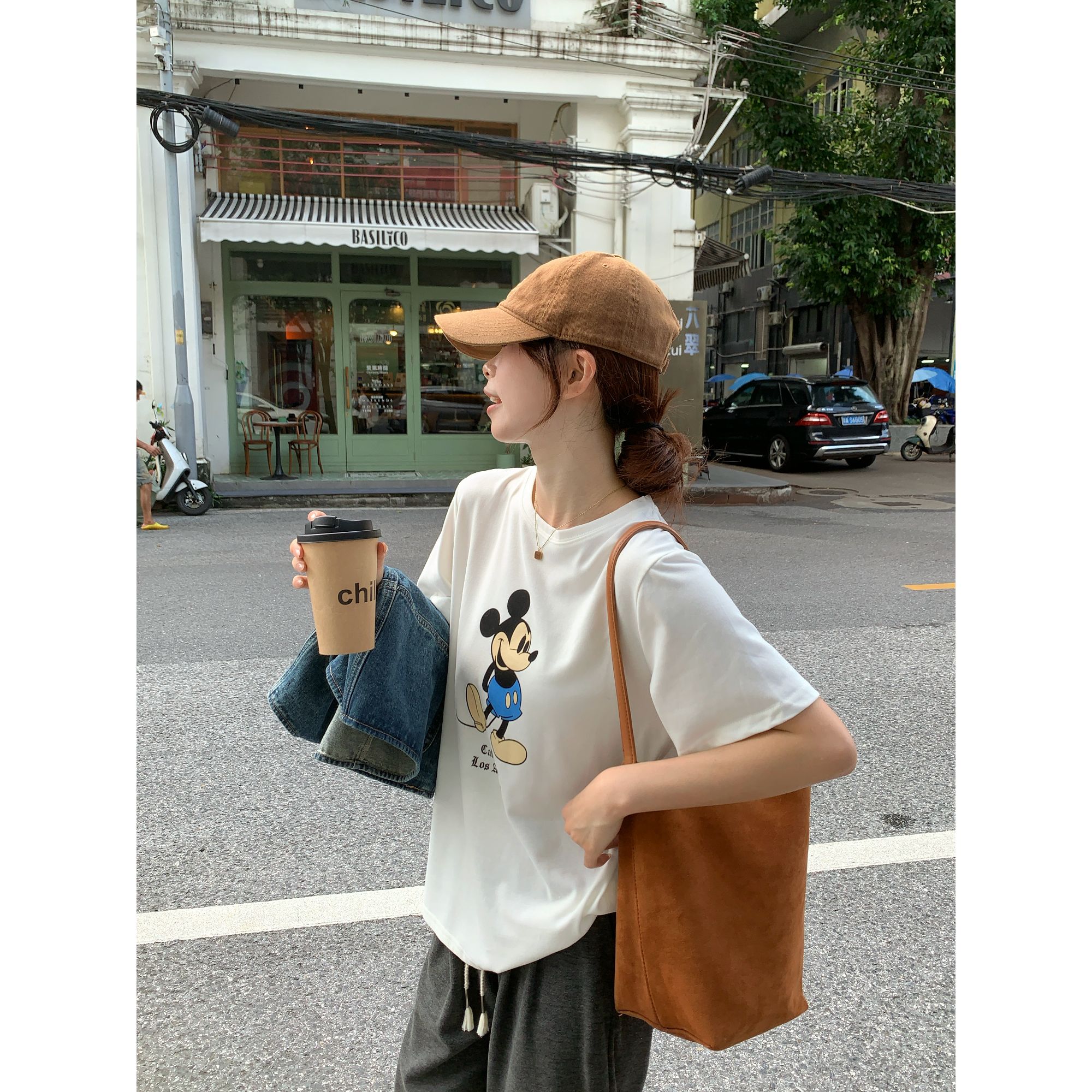 【C·Cai】韩版磨毛t恤宽松显瘦米奇卡通上衣863#内搭洋气打底衫ins