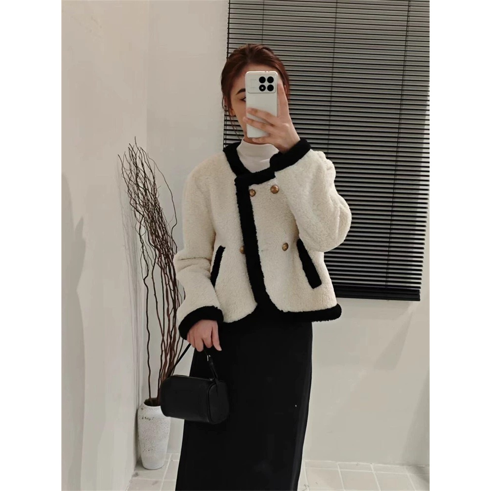 韩式复古小香风圆领开衫外套女