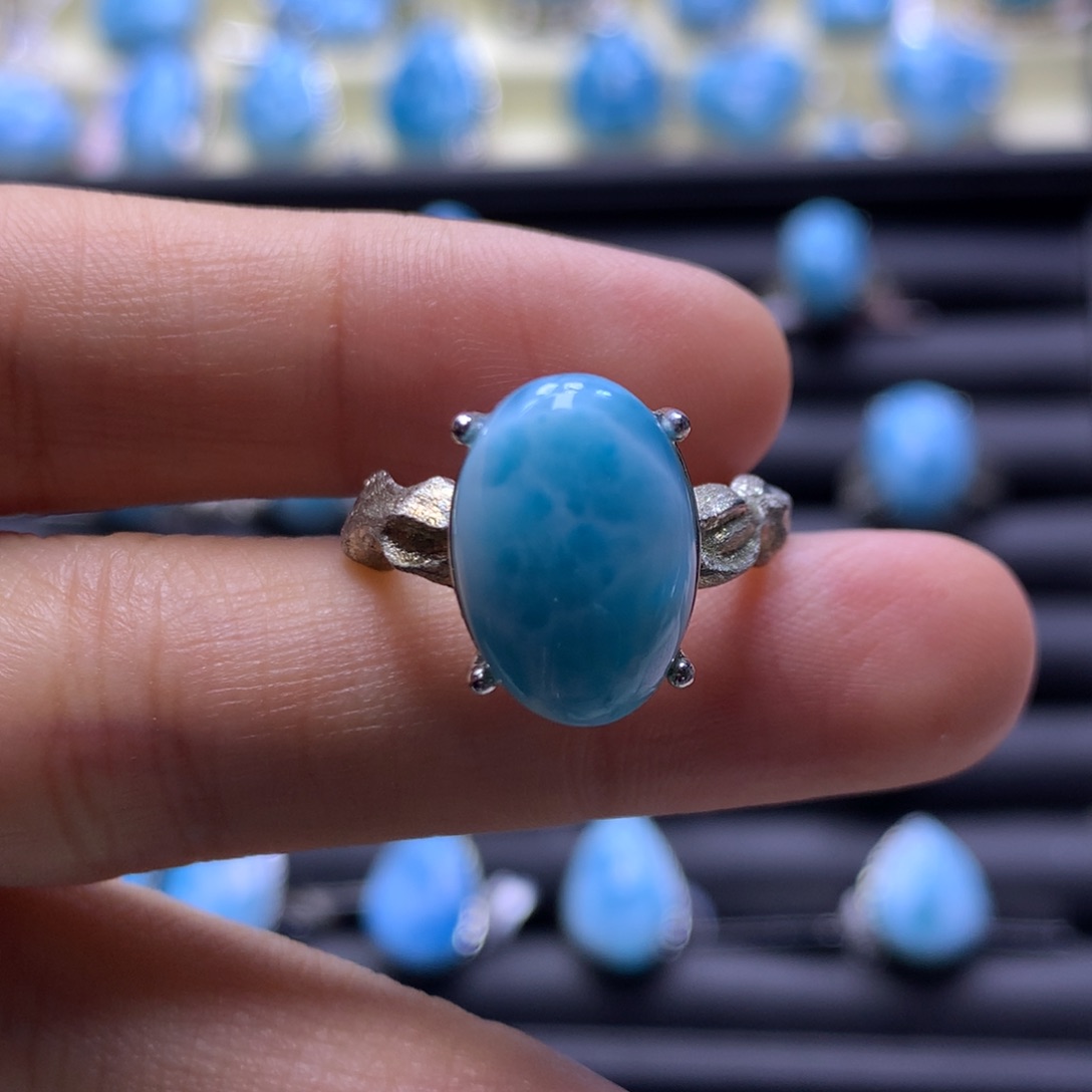 针钠钙石（海纹石）银S925镶嵌戒指蛋面戒指色差略异