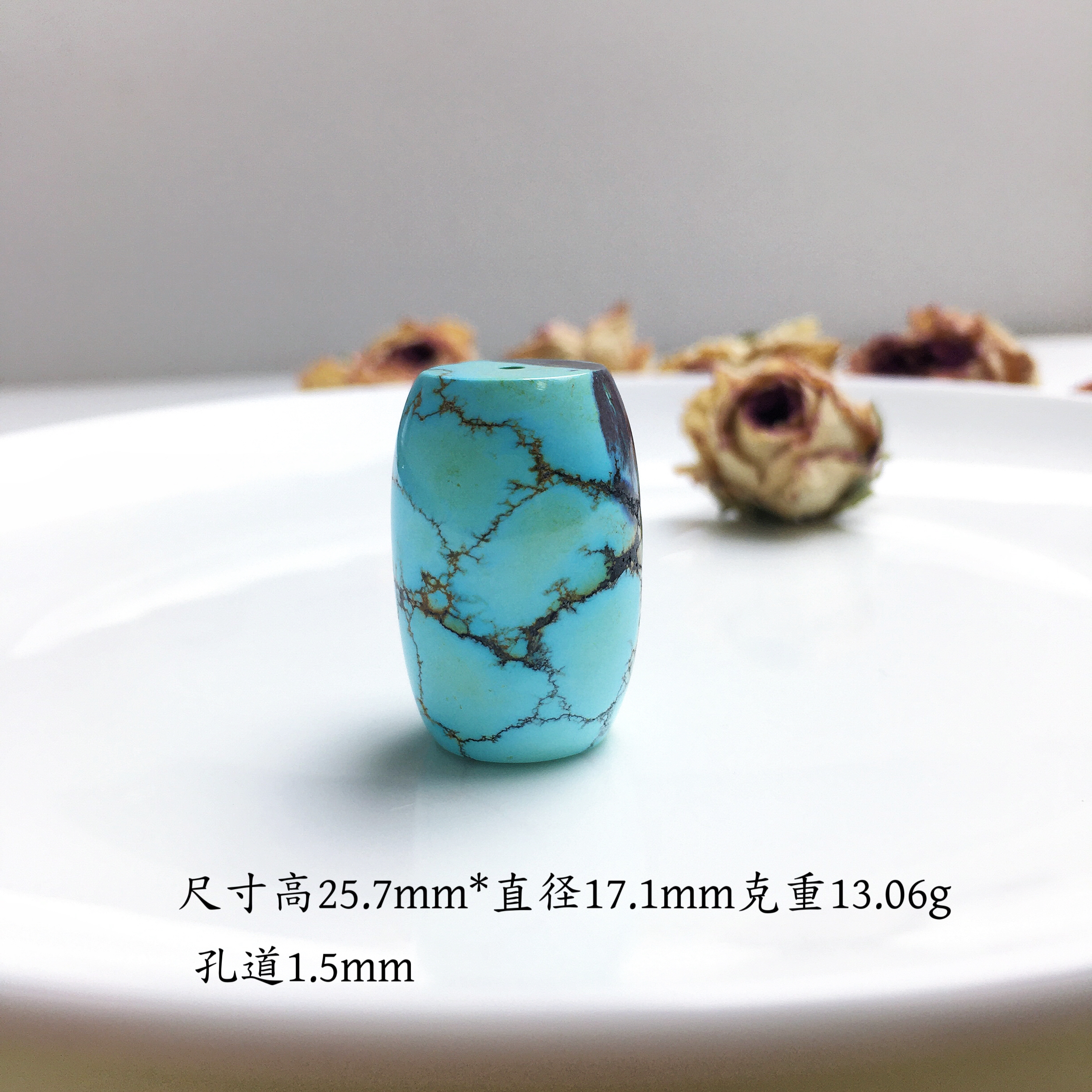 原矿绿松石瓷釉级水草纹特色大桶珠配饰配珠锁骨珠01