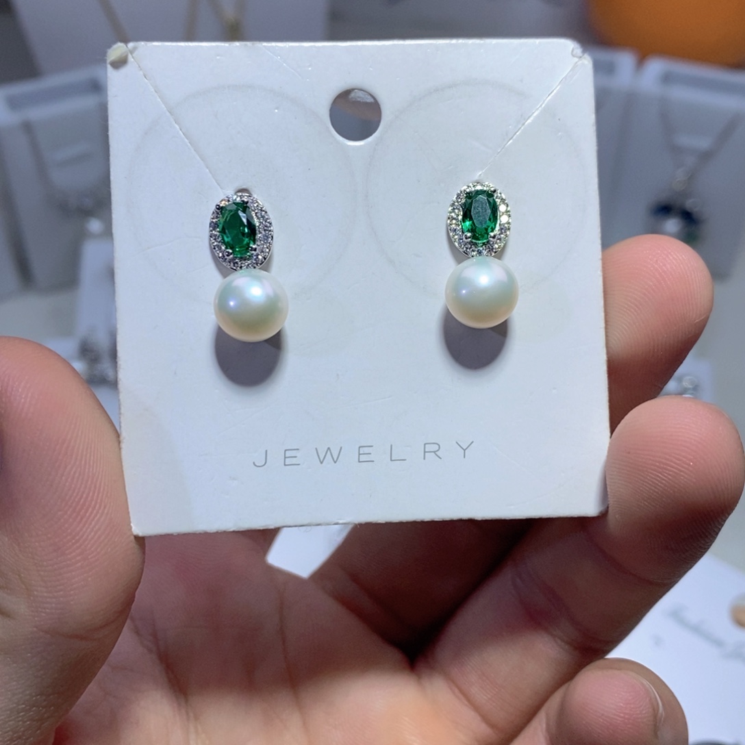 耳饰银S925镶嵌淡水珍珠