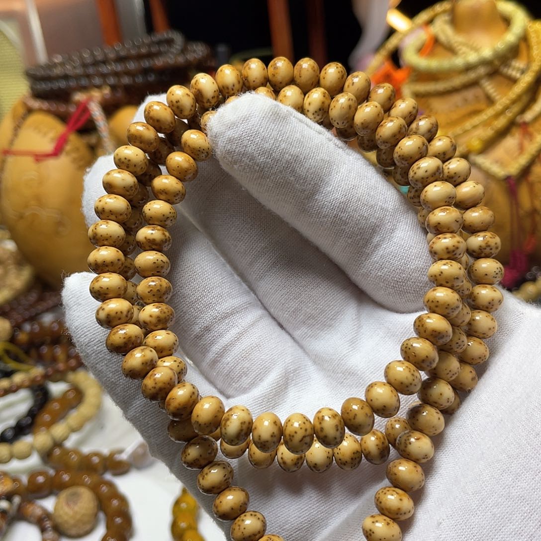 手串星月菩提6-8藏式苹果珠河豚大留白金花虎皮